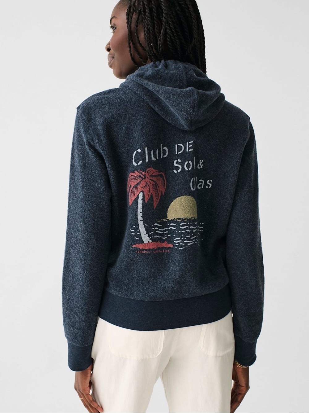 Faherty Zip Up Hoodie Terry Hooded Reverse Beach Jacket Navy Blue Size Medium - Picture 6 of 15